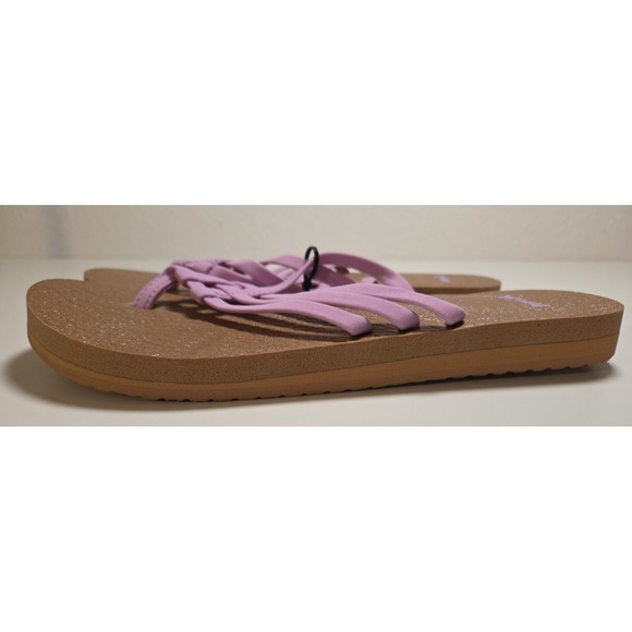 Sanuk Women's Yoga Sandy Flip Flop Pink & Brown Yoga Mat Sole Side Size 7 - Picture 5 of 8